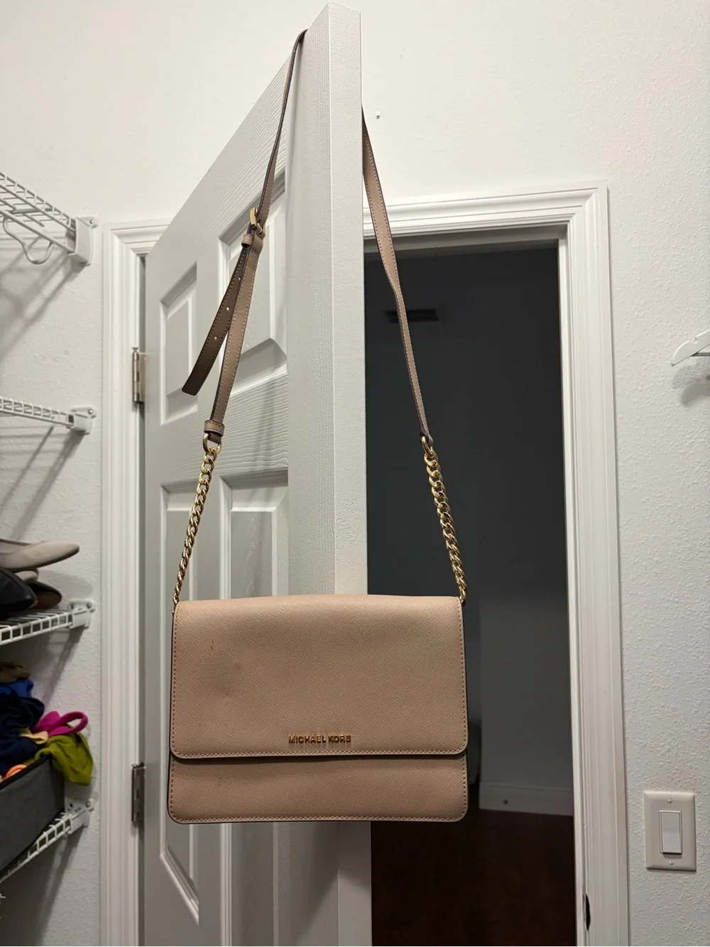 Michael Kors Dusty Rose Leather Chain-Strap Crossbody Bag